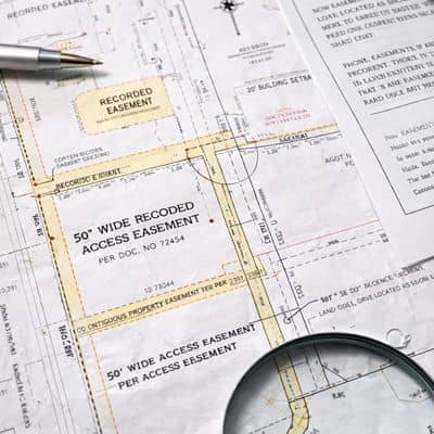 Close-up of a recorded easement and access map showing land rights and connections typically reviewed during an ALTA title survey