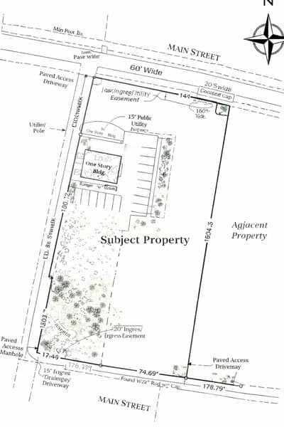 Detailed site plan showing property boundaries, easements, and measurements from an ALTA land survey