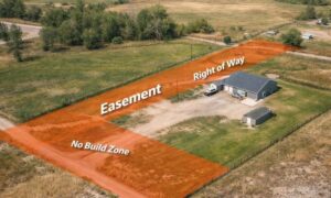 Aerial view of a property with visible easement and boundary lines, showing how an ALTA survey reveals land use restrictions